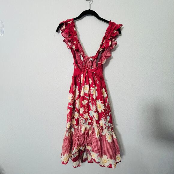 NEW Free People Bali Wild Daisy Red Floral Print Mini Dress Size XS Coastal Boho - Picture 4 of 7